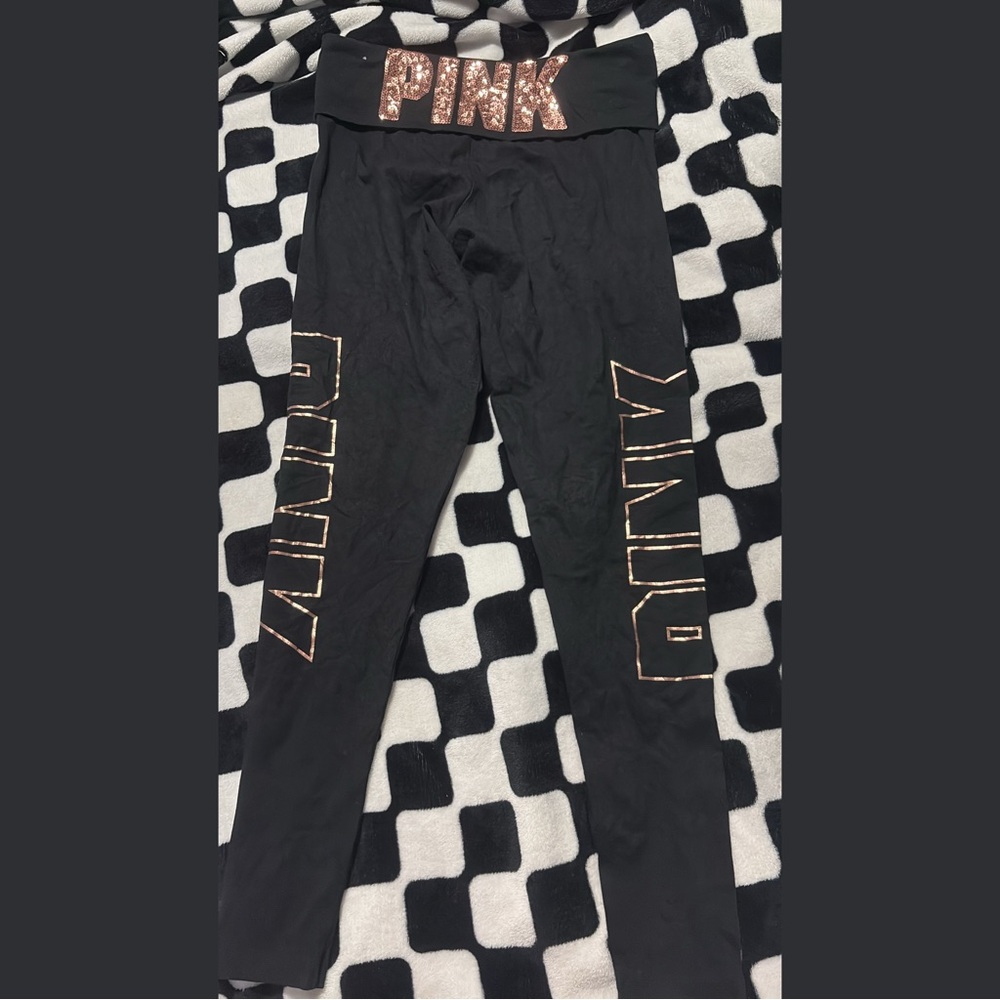 PINK Victoria's Secret Black Leggings with Gold Accents